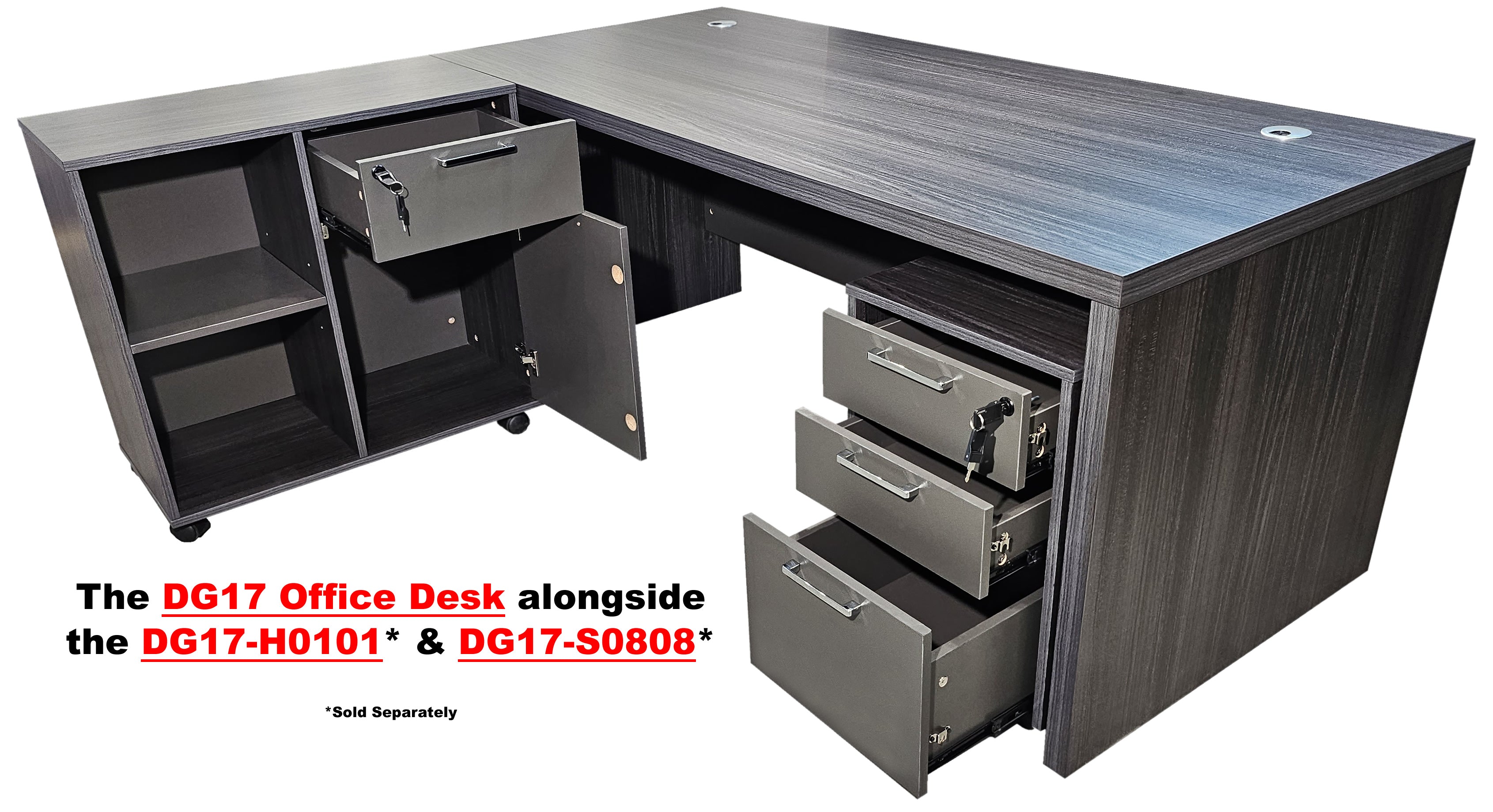 Modern Grey Oak Veneer Executive Office Desk - 2000mm - DG17-D20GR